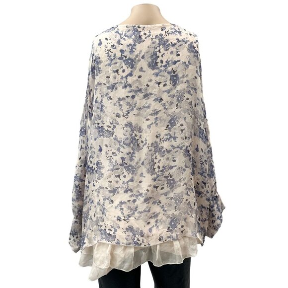 Sundance Silk Flowy Layered Hem Tunic Overlay Blouse Blue Floral Print Women S - Picture 2 of 11